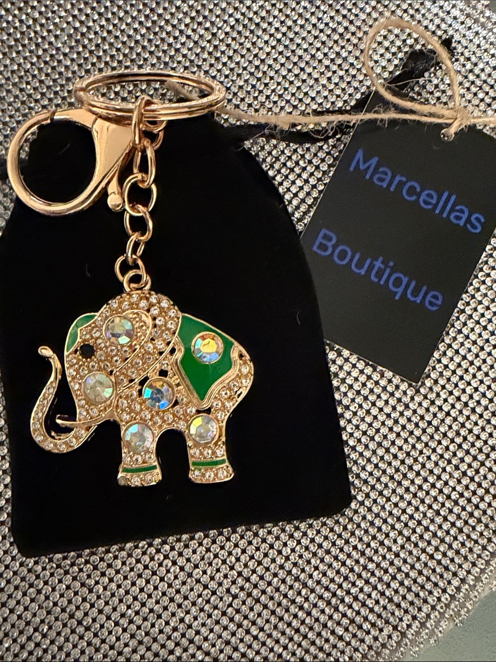 Gold-Tone Elephant Key & Card Holder - Green Accents